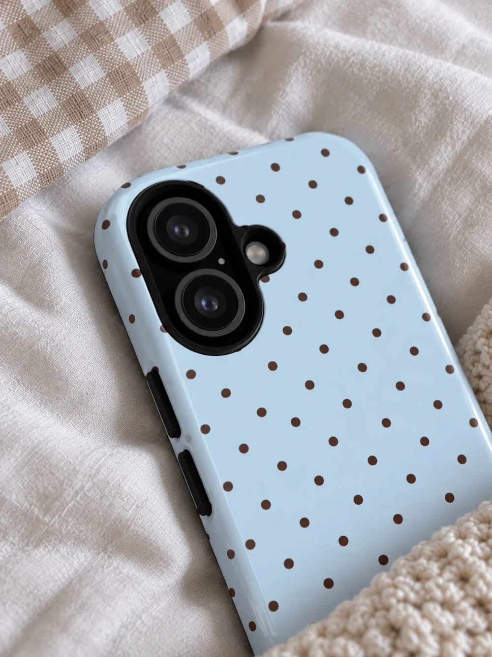 Slim Polka Dot Phone Case - Light Blue with Brown Dots